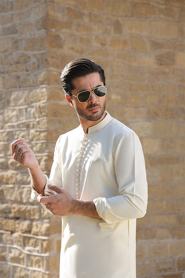 CREAM WASH N WEAR KURTA PAJAMA Humayunalamgir