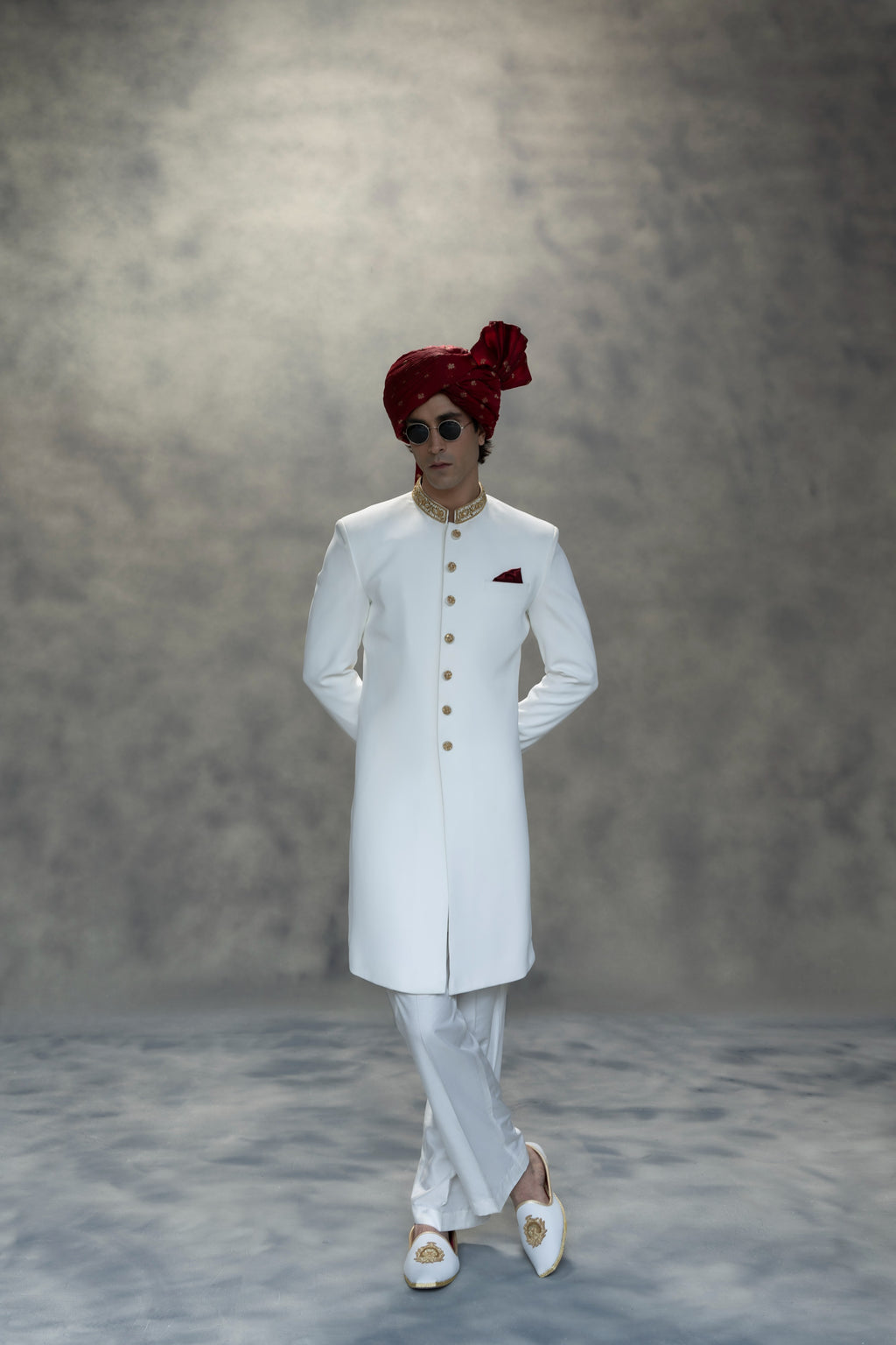 Royal White & Gold Handcrafted Sherwani sherwani Humayun Alamgir