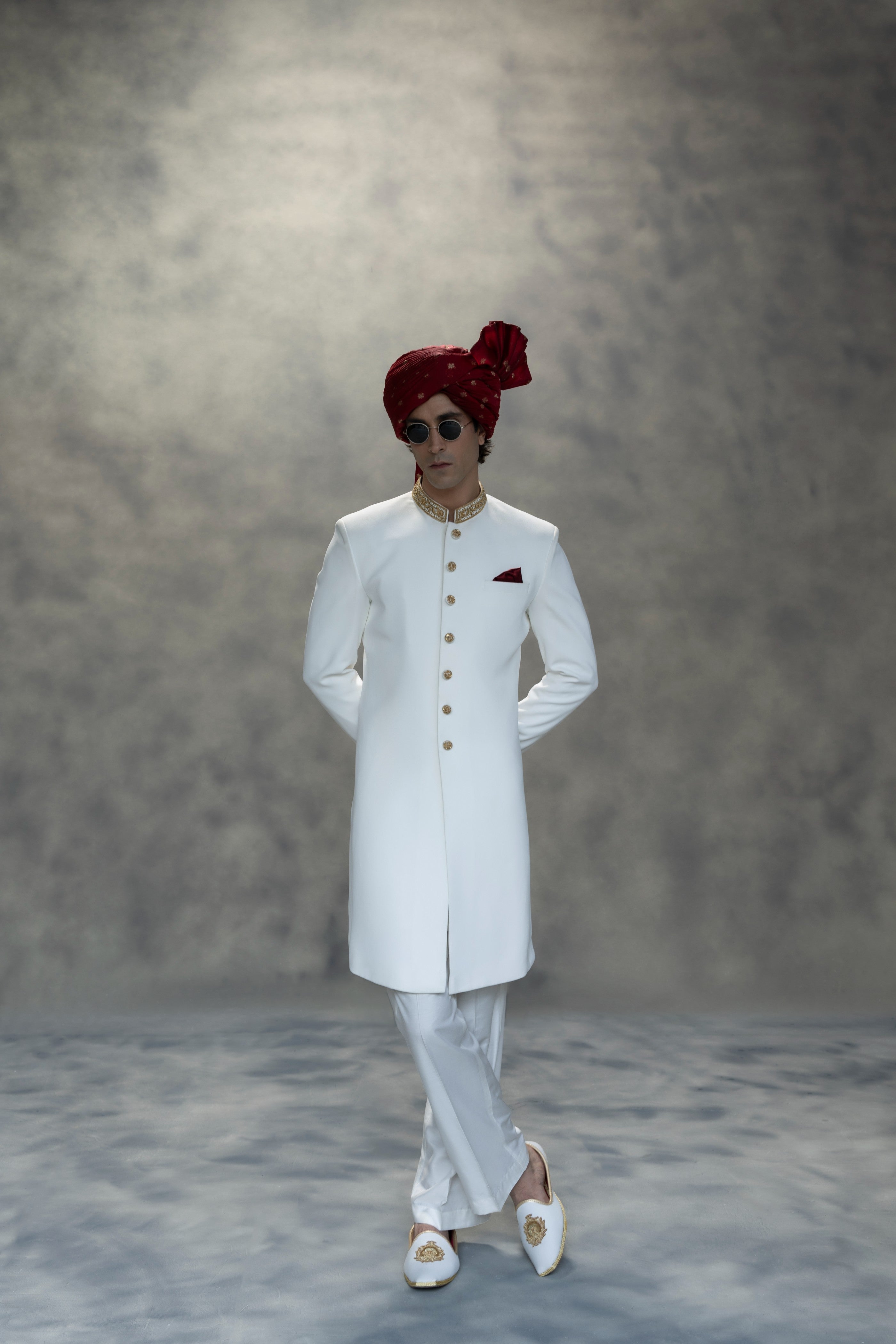 Royal White & Gold Handcrafted Sherwani sherwani Humayun Alamgir