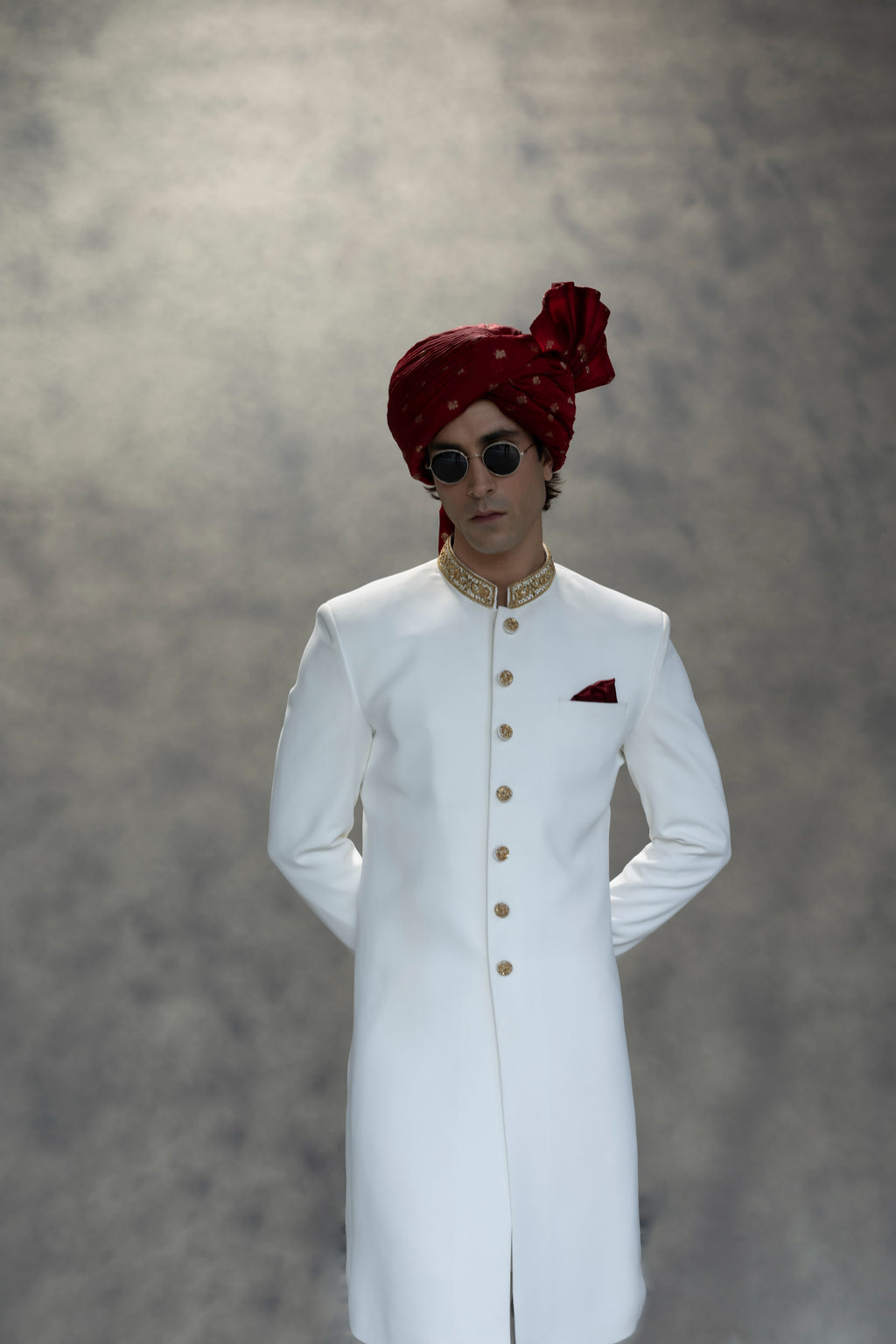 Royal White & Gold Handcrafted Sherwani sherwani Humayun Alamgir