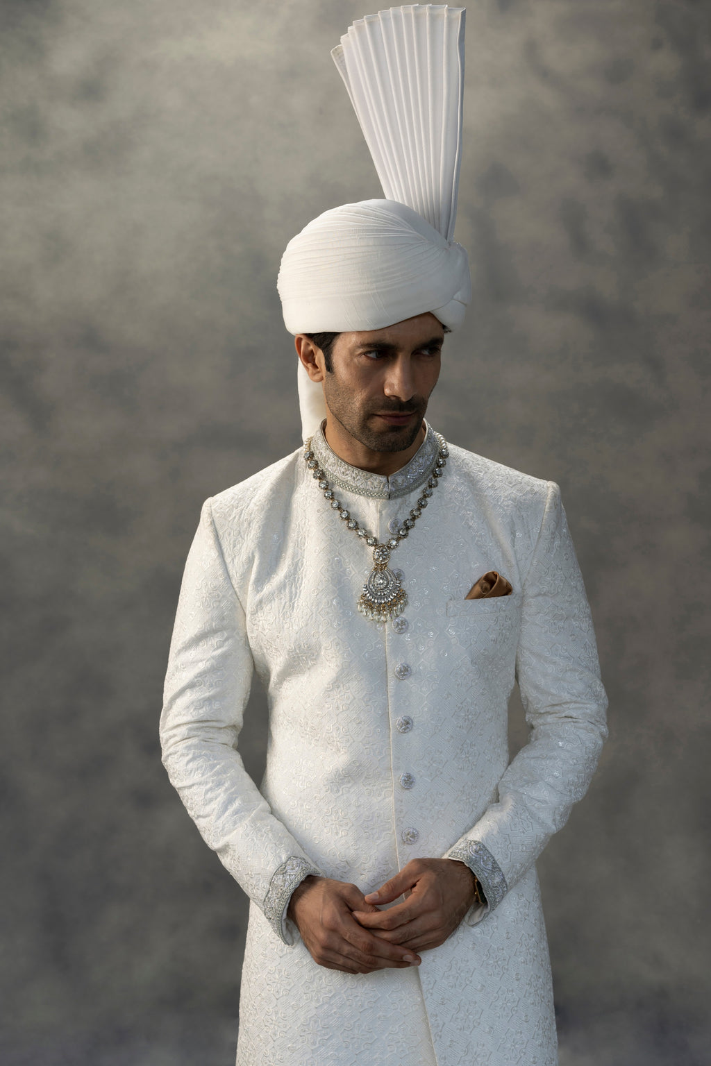 Elegant White Handcrafted Sherwani sherwani Humayun Alamgir