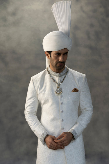 Elegant White Handcrafted Sherwani