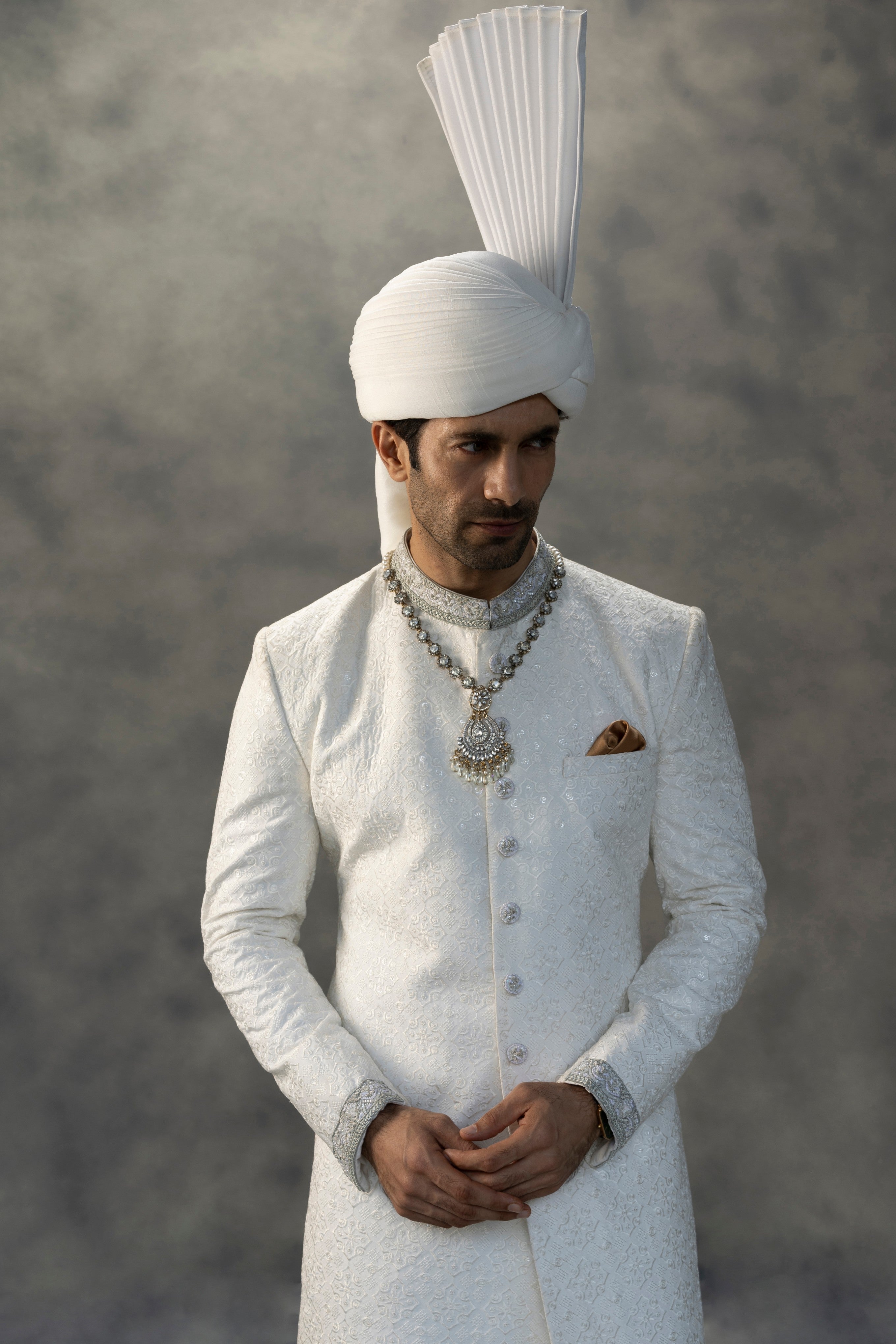 Elegant White Handcrafted Sherwani sherwani Humayun Alamgir