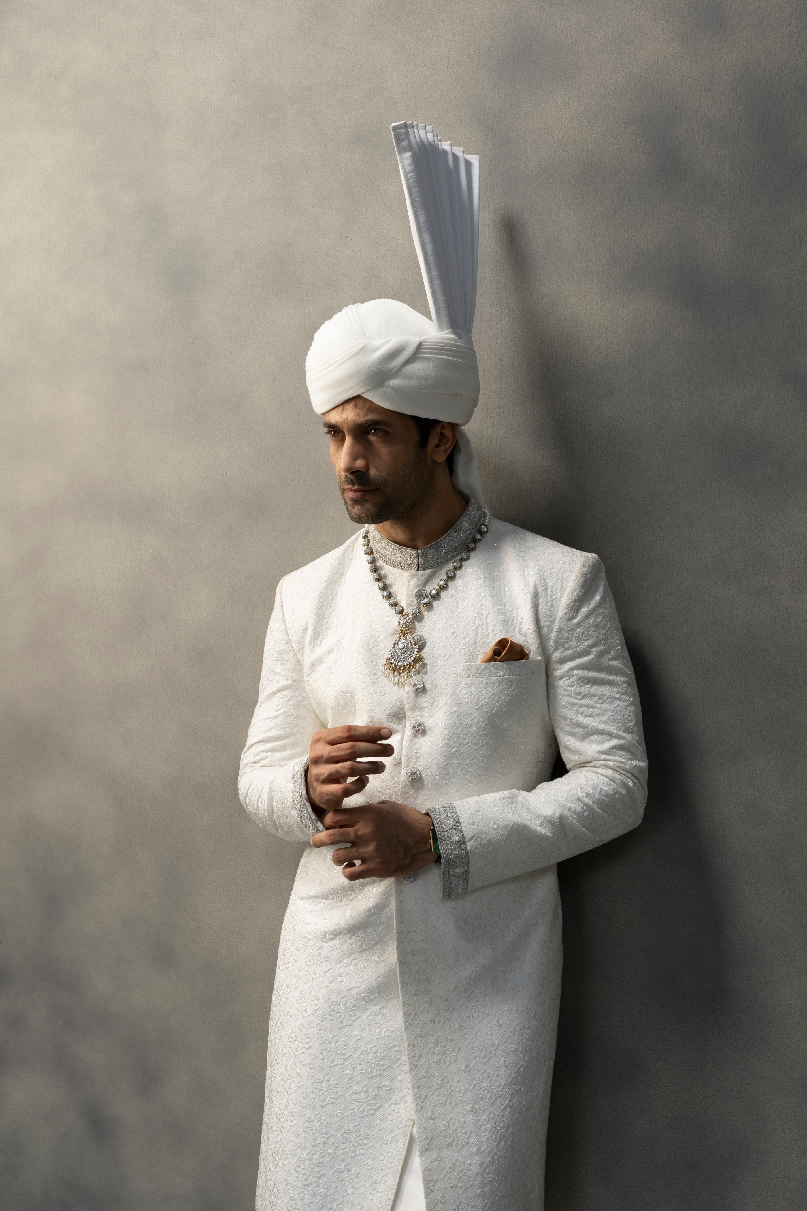 Elegant White Handcrafted Sherwani sherwani Humayun Alamgir