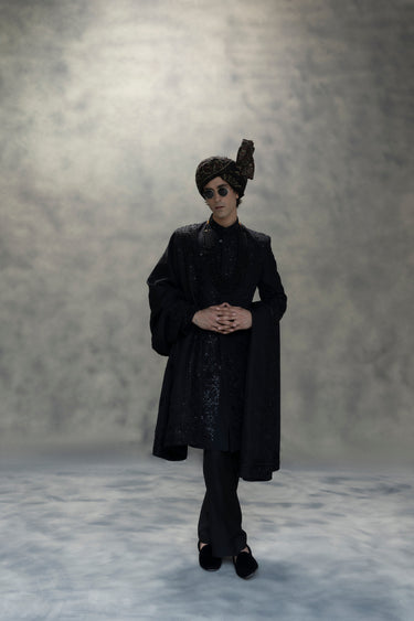 Black Full Hand-Embroidered Sherwani
