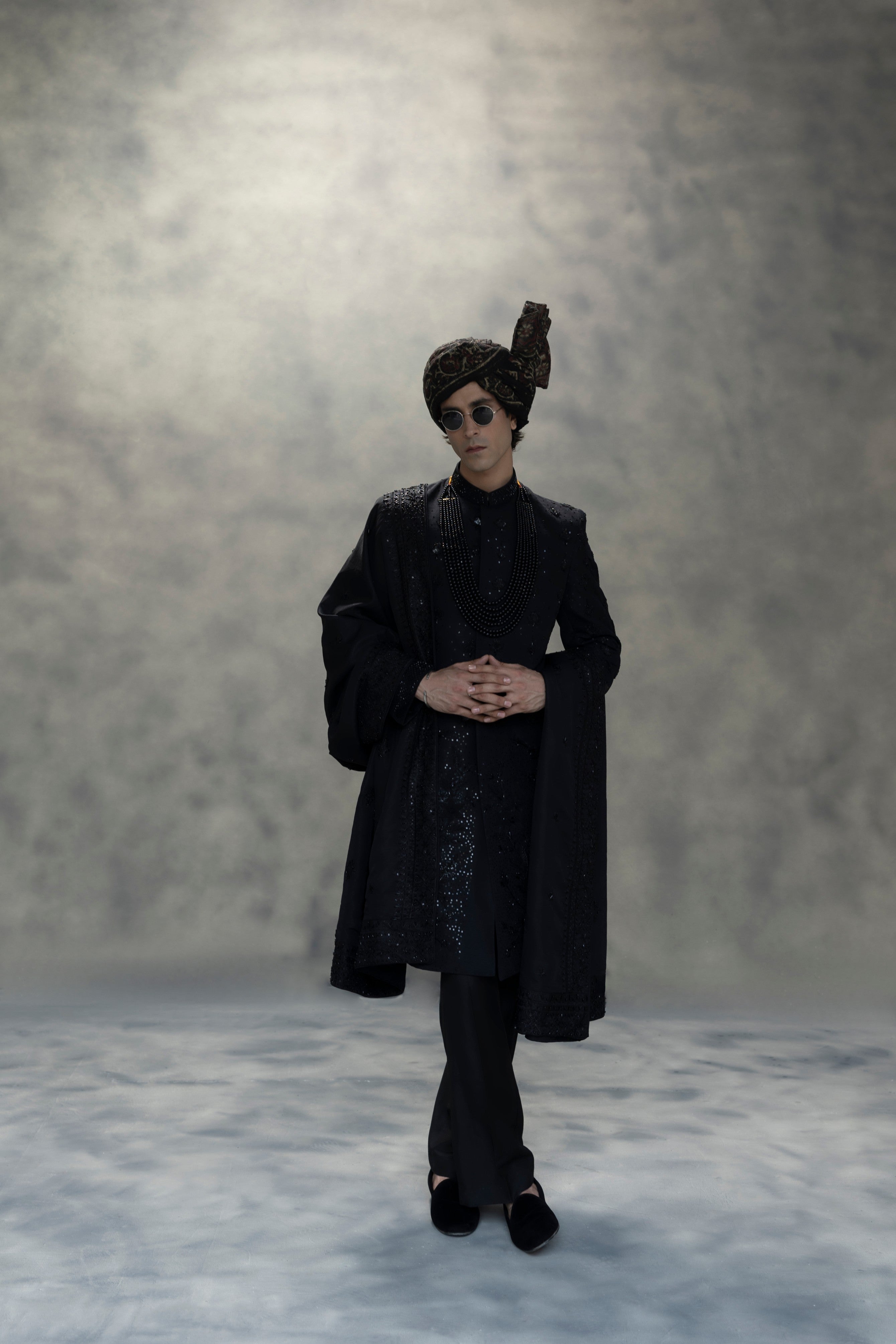 Black Full Hand-Embroidered Sherwani sherwani Humayun Alamgir