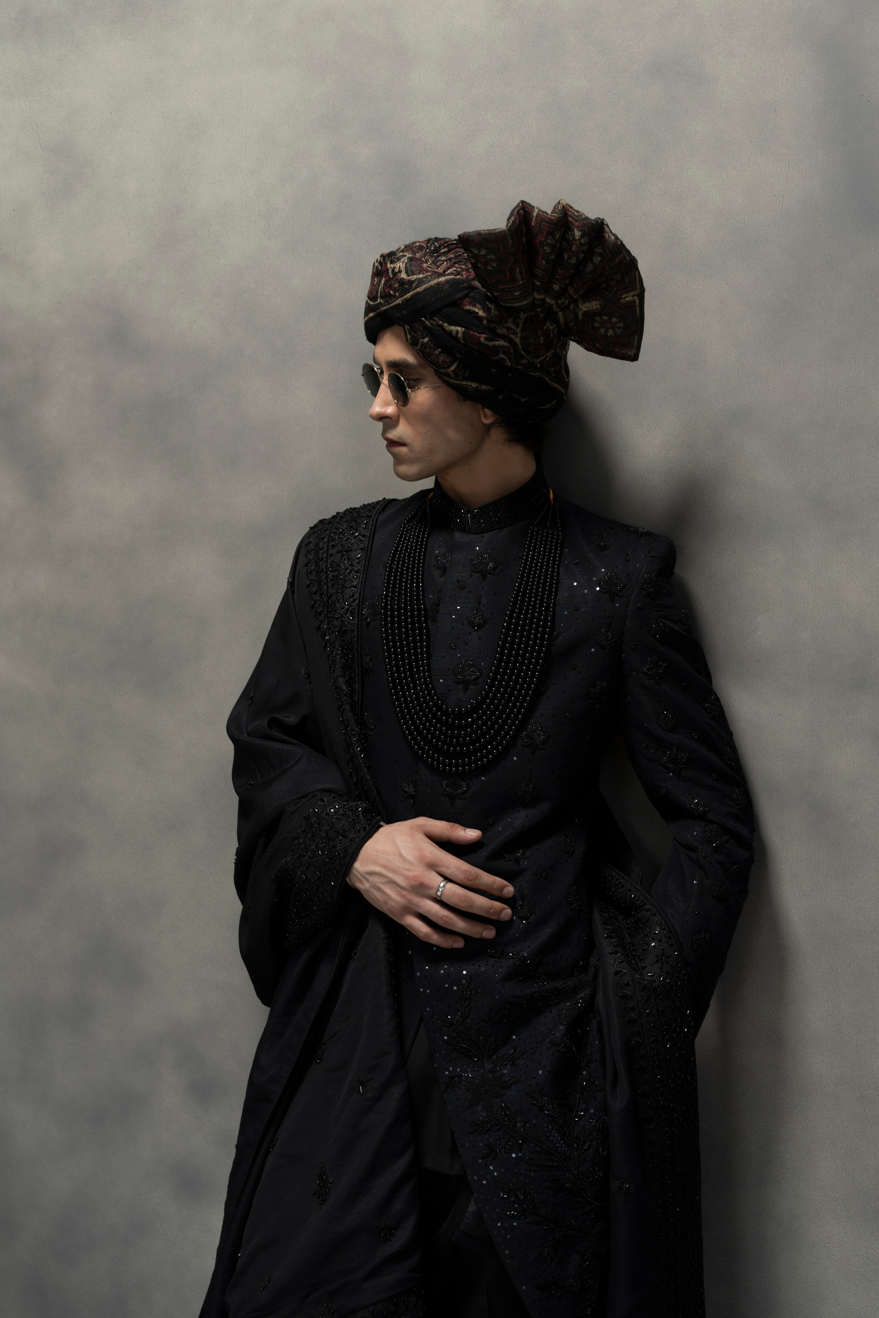 Black Full Hand-Embroidered Sherwani sherwani Humayun Alamgir