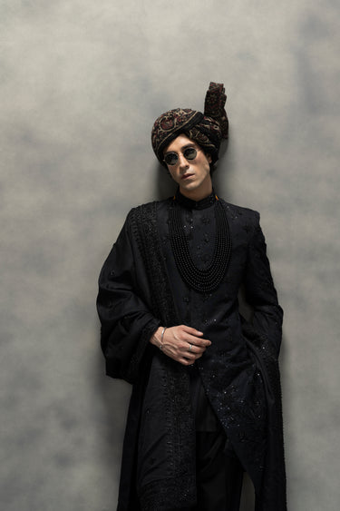 Black Full Hand-Embroidered Sherwani