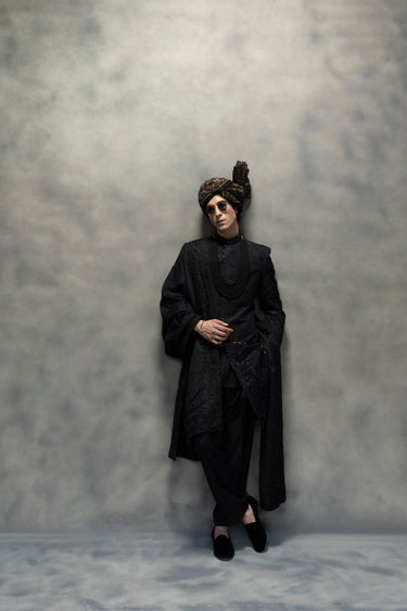 Black Full Hand-Embroidered Sherwani
