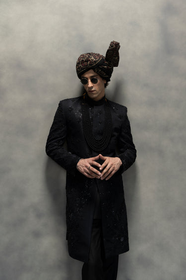 Black Full Hand-Embroidered Sherwani