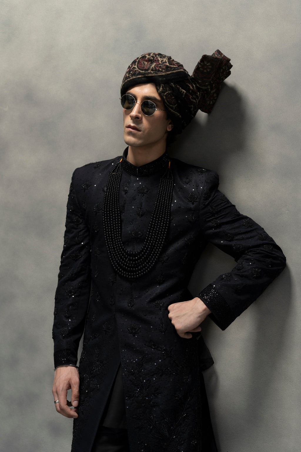 Black Full Hand-Embroidered Sherwani sherwani Humayun Alamgir