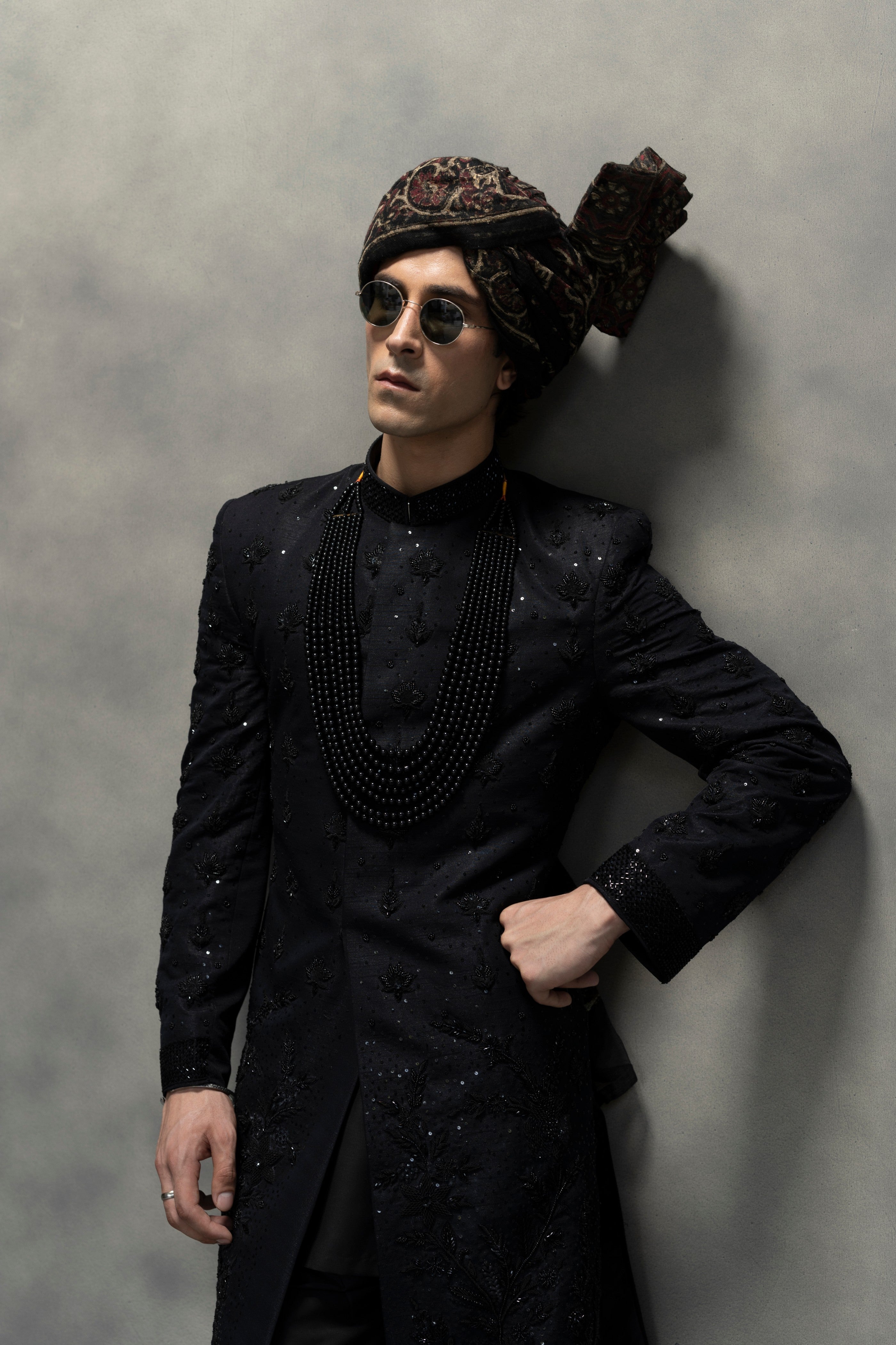 Black Full Hand-Embroidered Sherwani sherwani Humayun Alamgir
