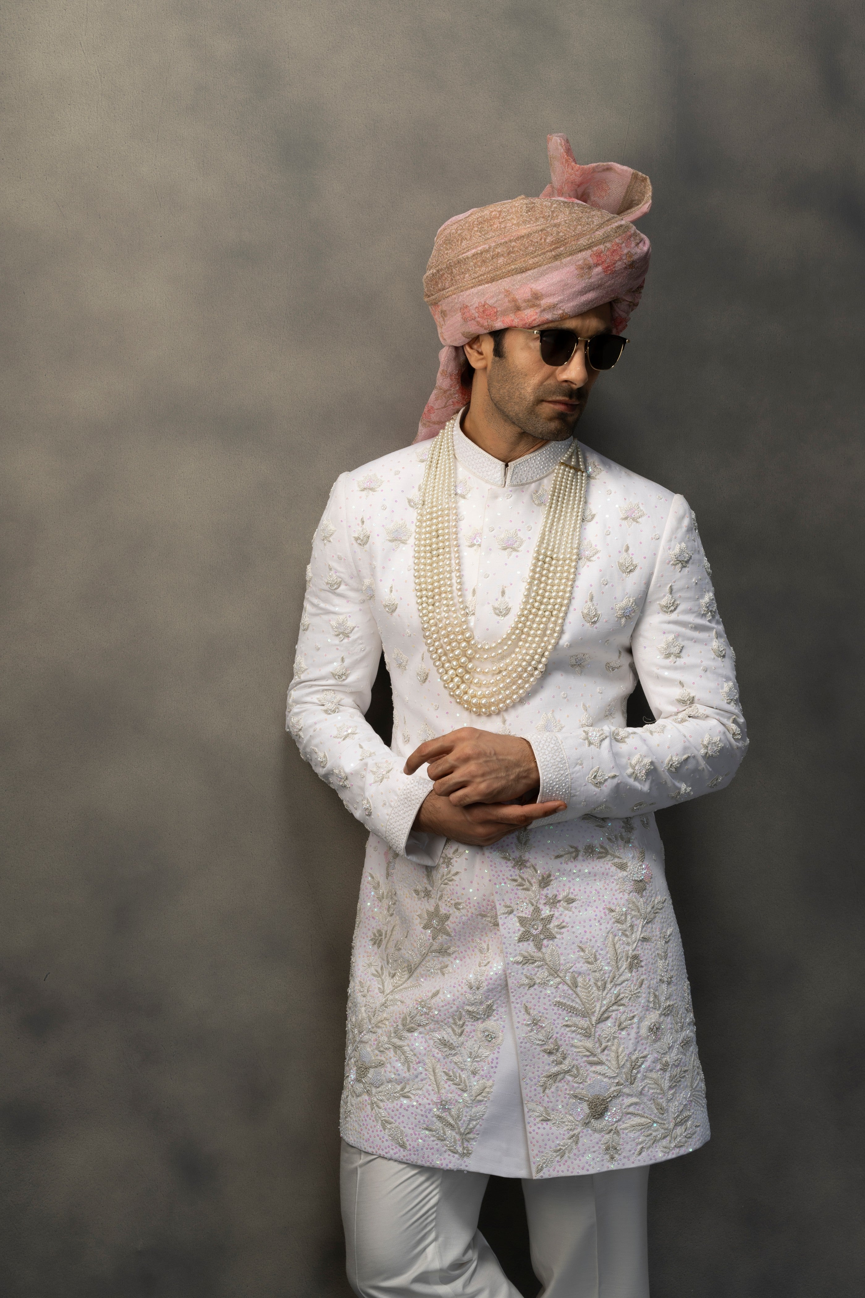 Ivory Pearl Hand-Embroidered Sherwani sherwani Humayun Alamgir