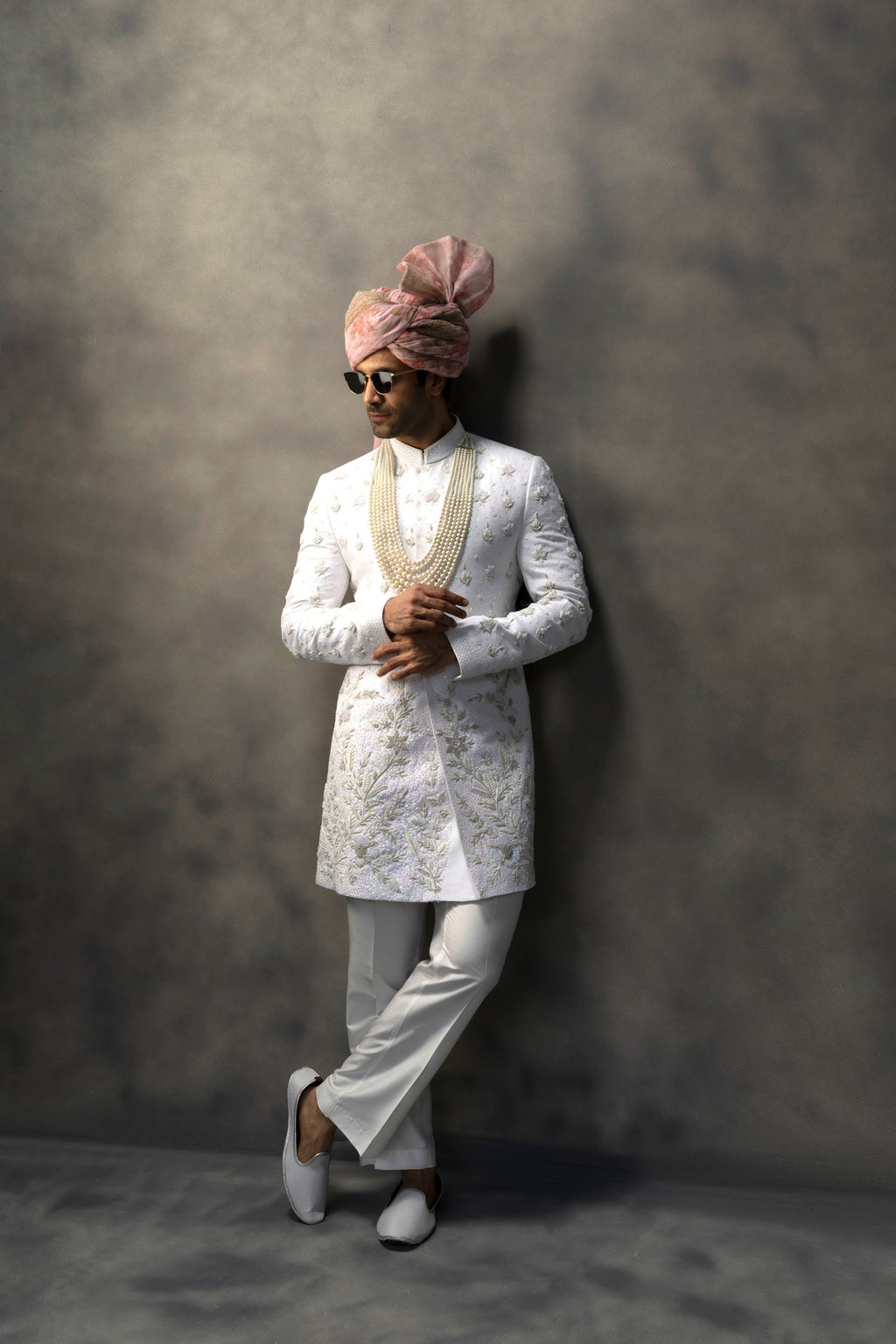Ivory Pearl Hand-Embroidered Sherwani sherwani Humayun Alamgir