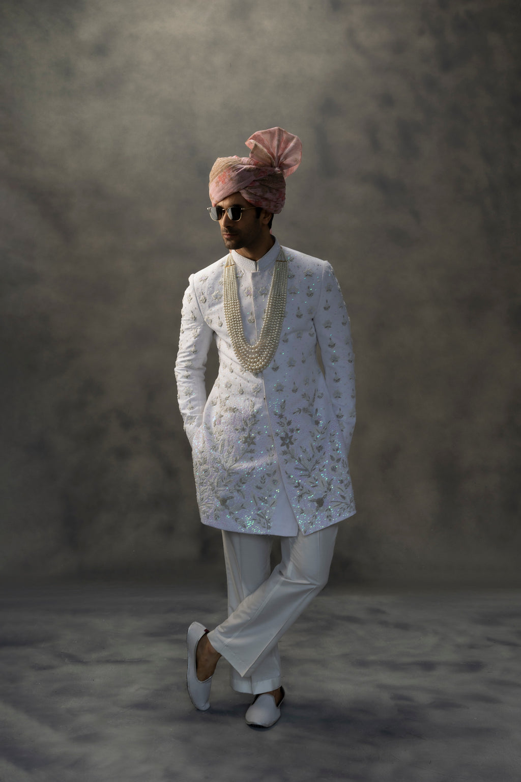 Ivory Pearl Hand-Embroidered Sherwani sherwani Humayun Alamgir