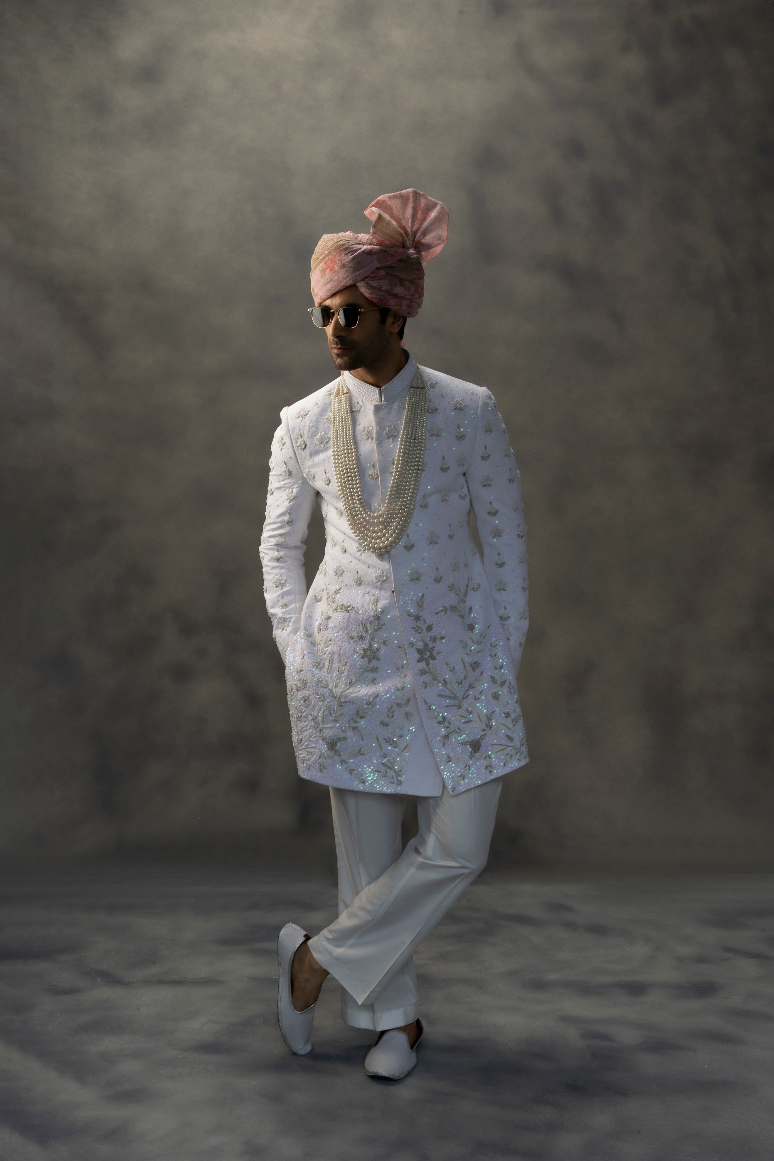 Ivory Pearl Hand-Embroidered Sherwani sherwani Humayun Alamgir