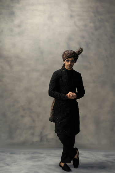 Regal Black Handcrafted Sherwani