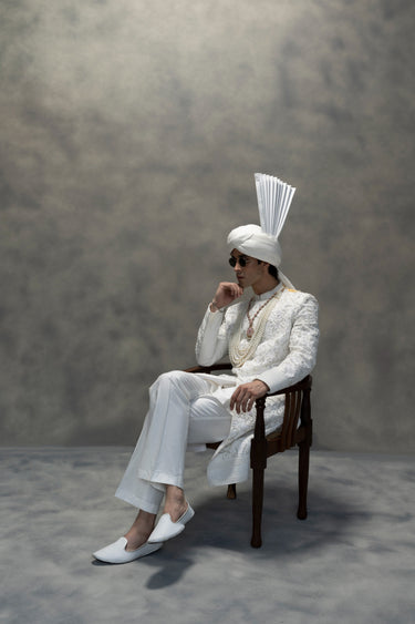 Pure White Full Handwork Royal Sherwani