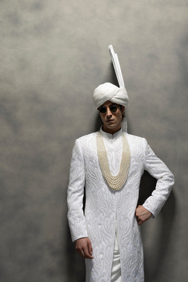 Pure White Heritage Full Handwork Sherwani