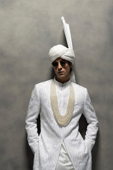 Pure White Heritage Full Handwork Sherwani