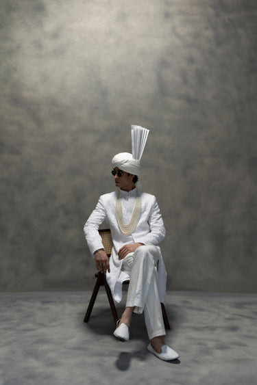 Pure White Heritage Full Handwork Sherwani