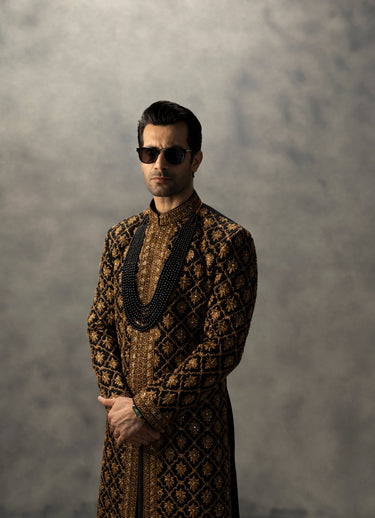 Imperial Black & Gold Handcrafted Sherwani sherwani Humayun Alamgir