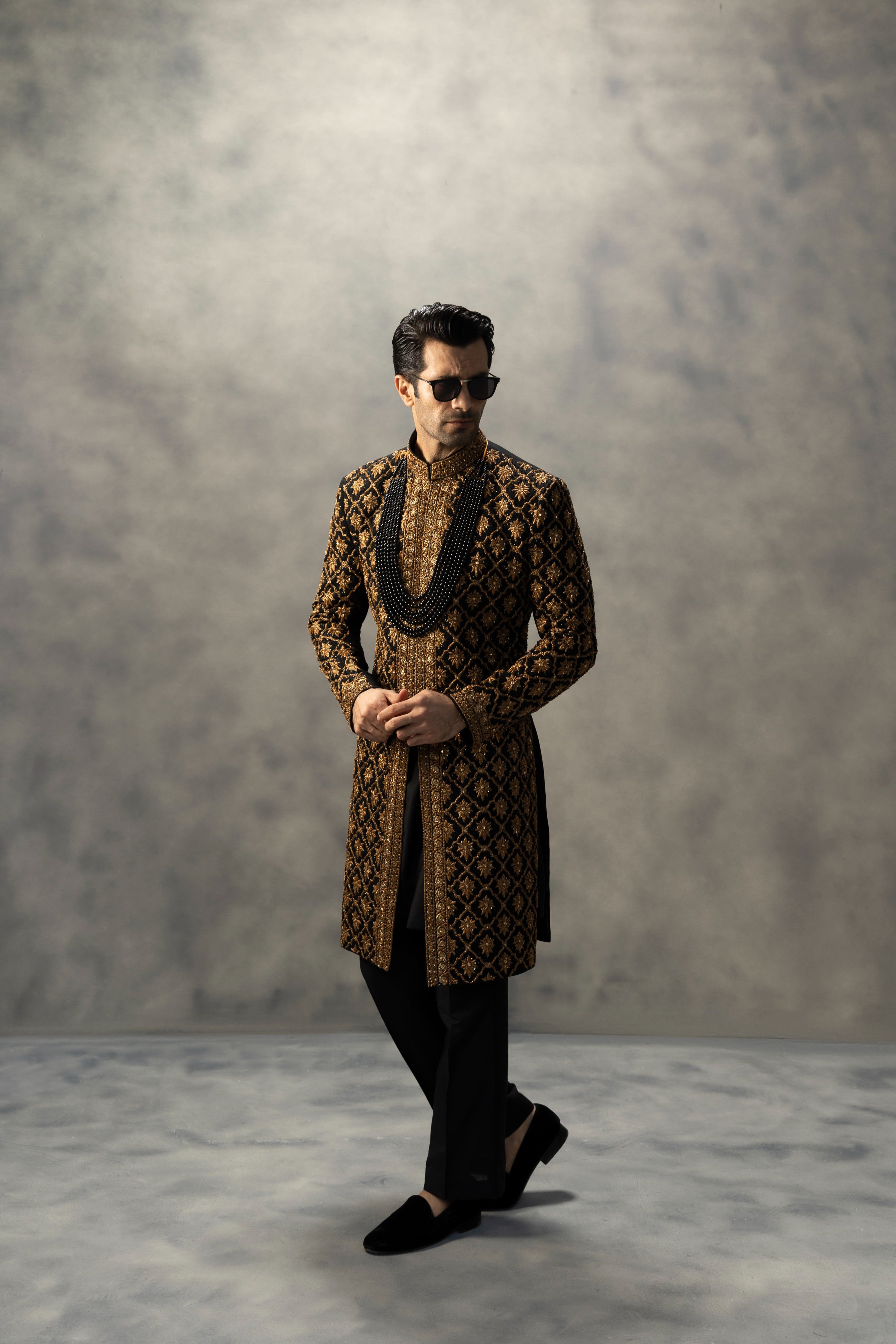 Imperial Black & Gold Handcrafted Sherwani sherwani Humayun Alamgir