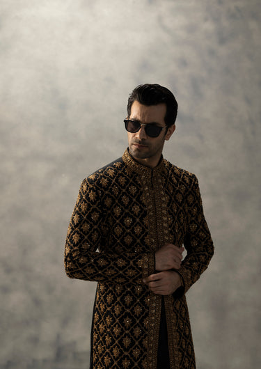 Imperial Black & Gold Handcrafted Sherwani sherwani Humayun Alamgir