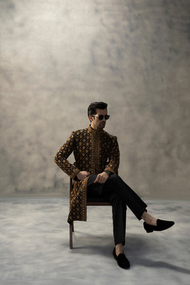 Imperial Black & Gold Handcrafted Sherwani sherwani Humayun Alamgir