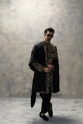 Royal Black & Gold Velvet Handcrafted Sherwani sherwani Humayun Alamgir