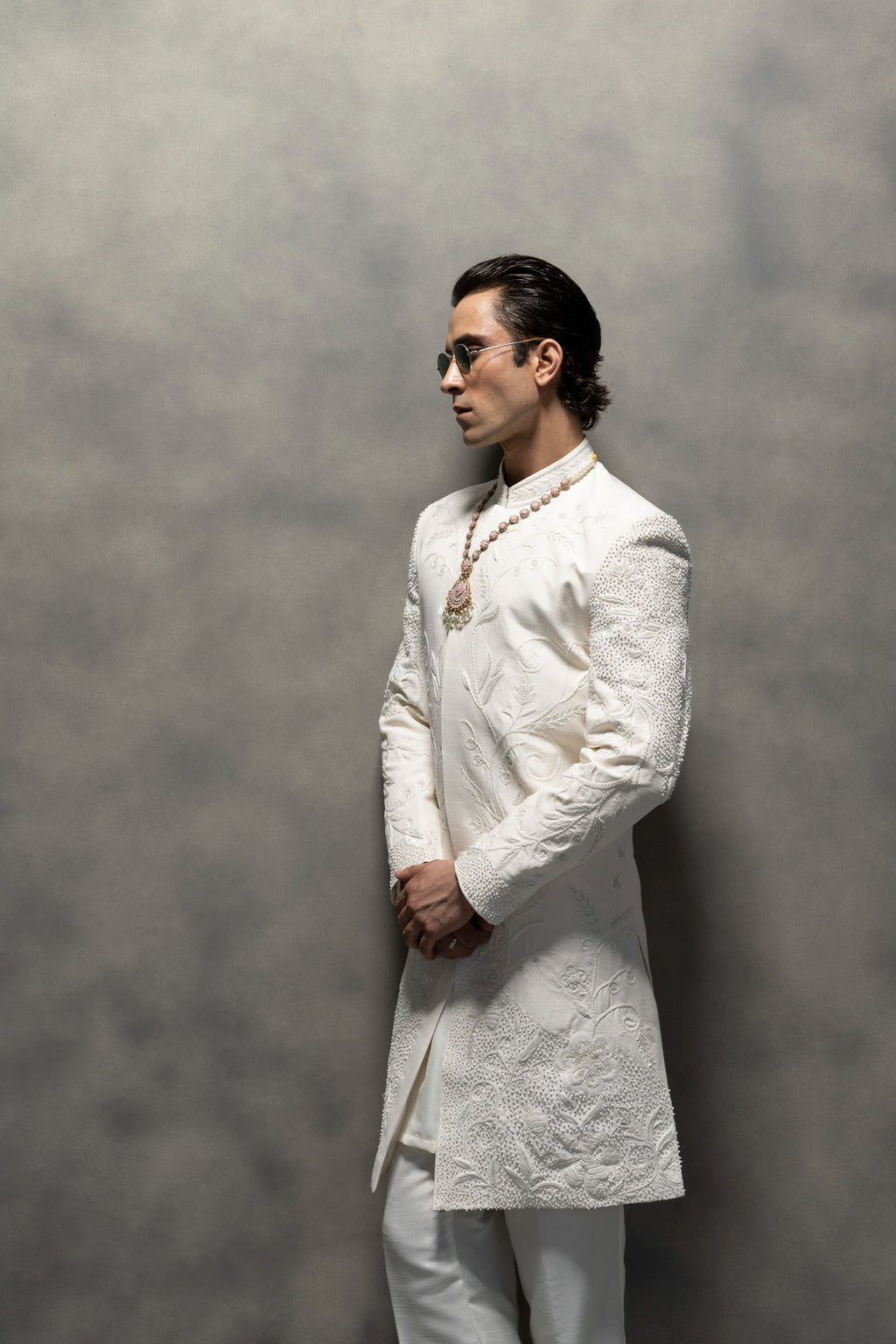 Ivory Handcrafted Sherwani Ensemble sherwani Humayun Alamgir
