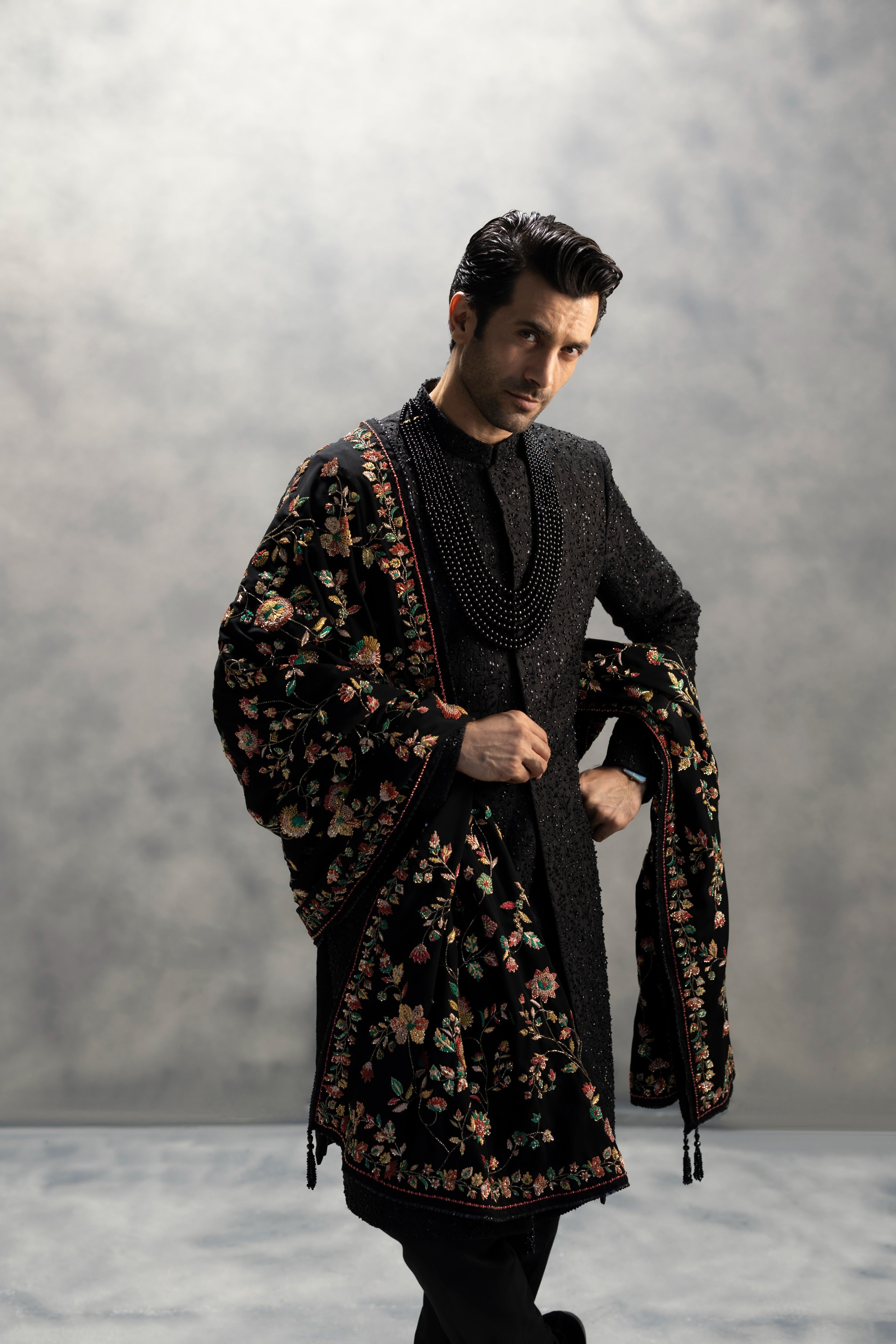 Royal Black Handcrafted Sherwani Ensemble sherwani Humayun Alamgir
