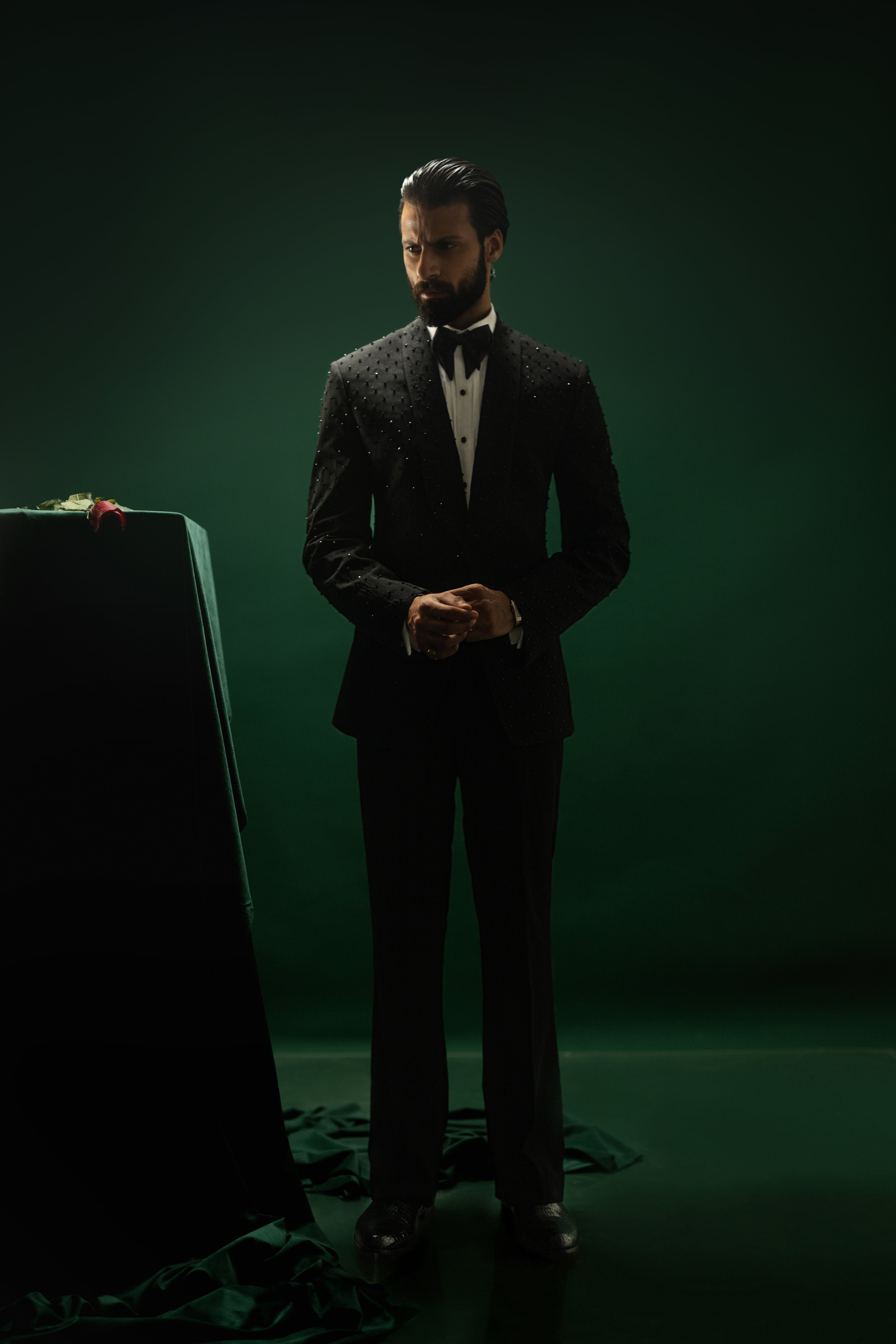 Noir Éclat – The Beaded Midnight Tuxedo Humayunalamgir