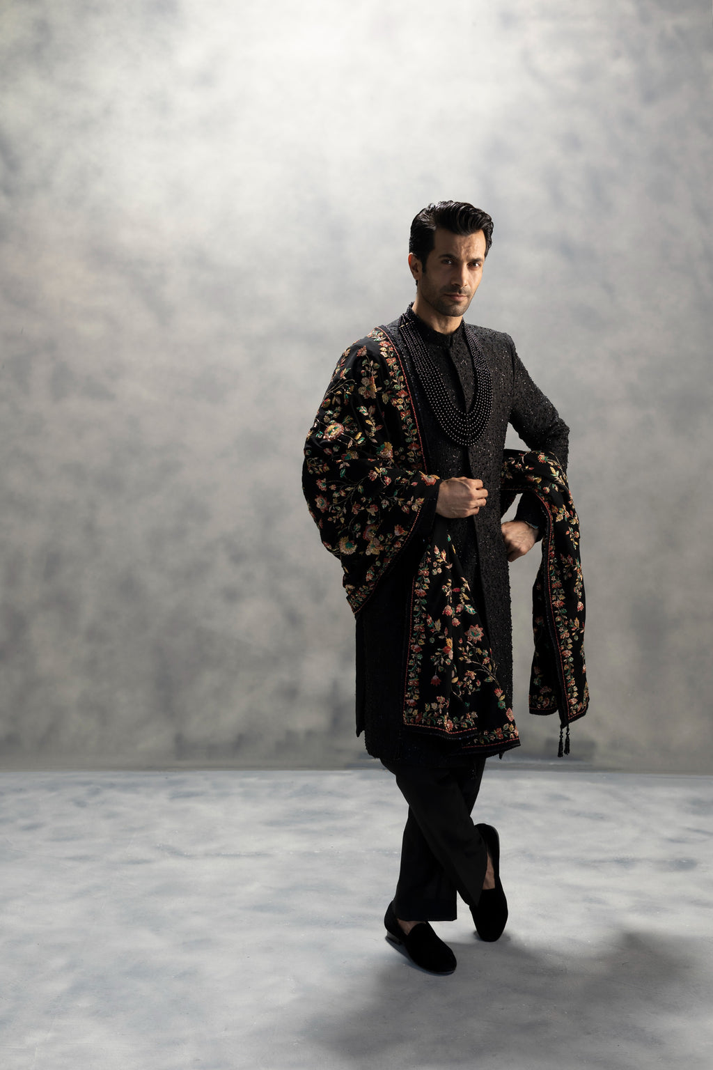 Royal Black Handcrafted Sherwani Ensemble sherwani Humayun Alamgir