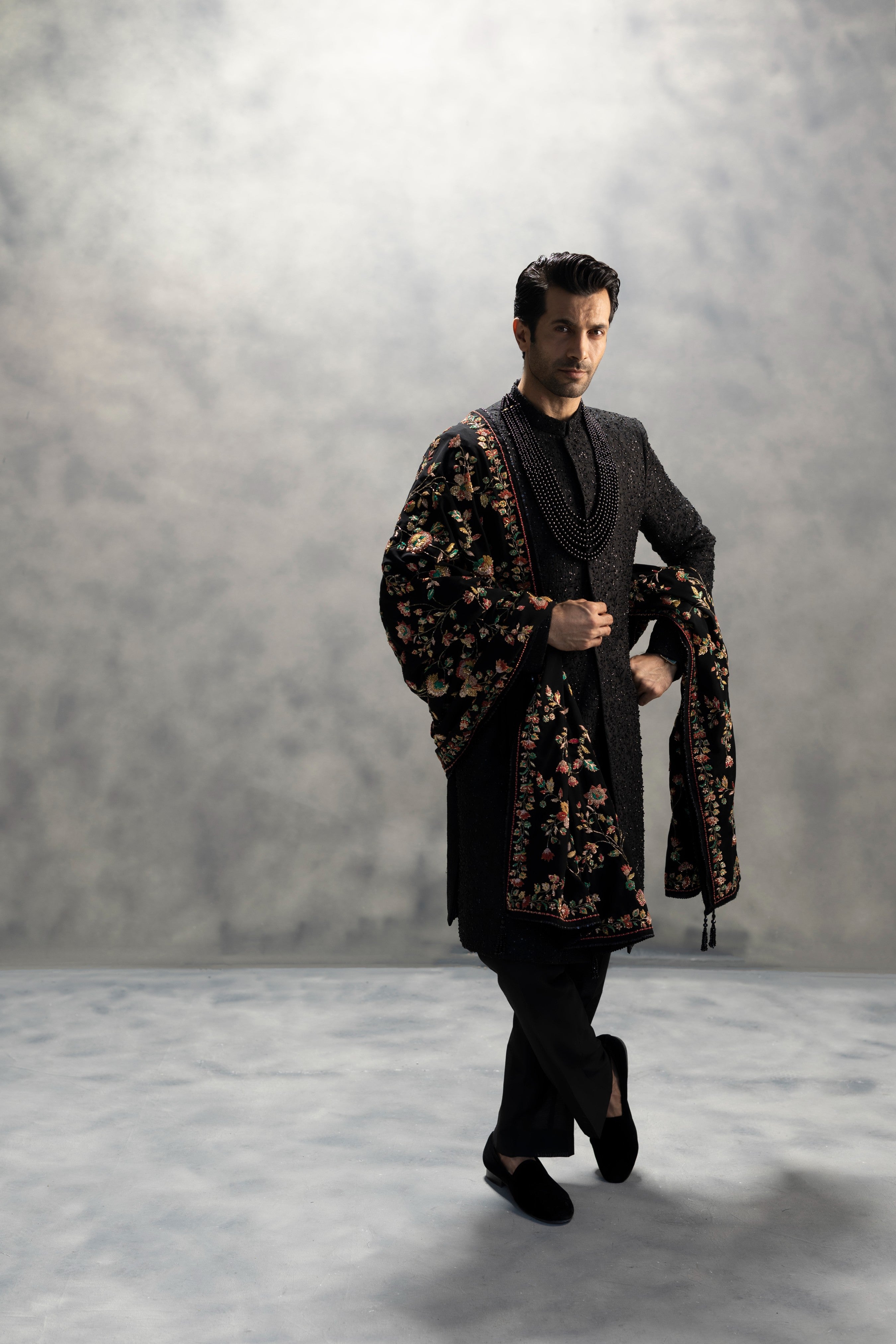 Royal Black Handcrafted Sherwani Ensemble sherwani Humayun Alamgir