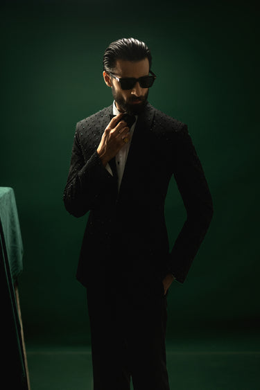 Noir Éclat – The Beaded Midnight Tuxedo Humayunalamgir