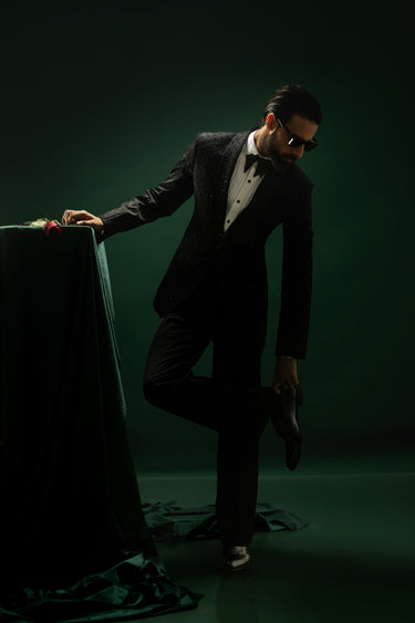 Noir Éclat – The Beaded Midnight Tuxedo Humayunalamgir