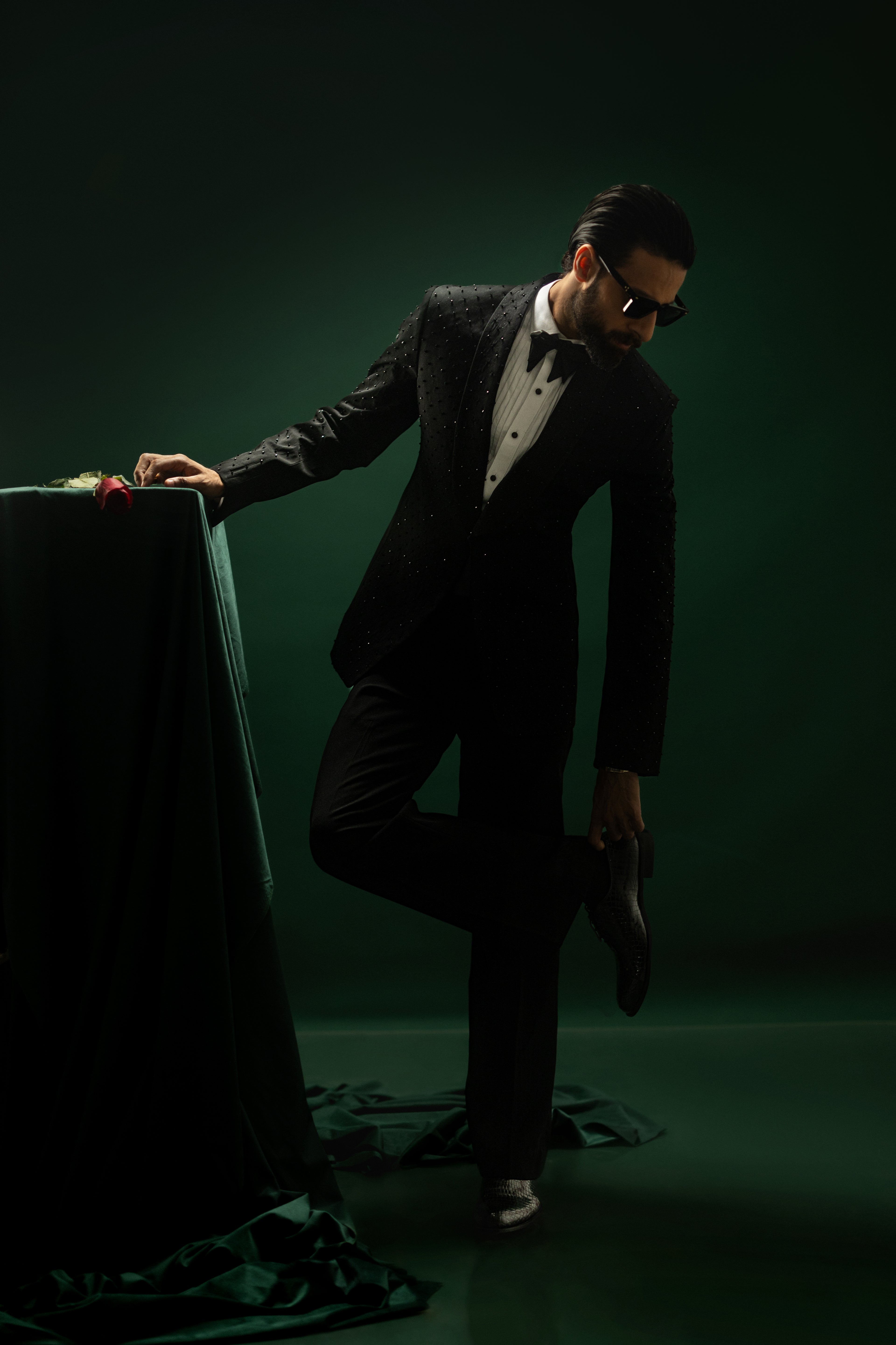 Noir Éclat – The Beaded Midnight Tuxedo Humayunalamgir