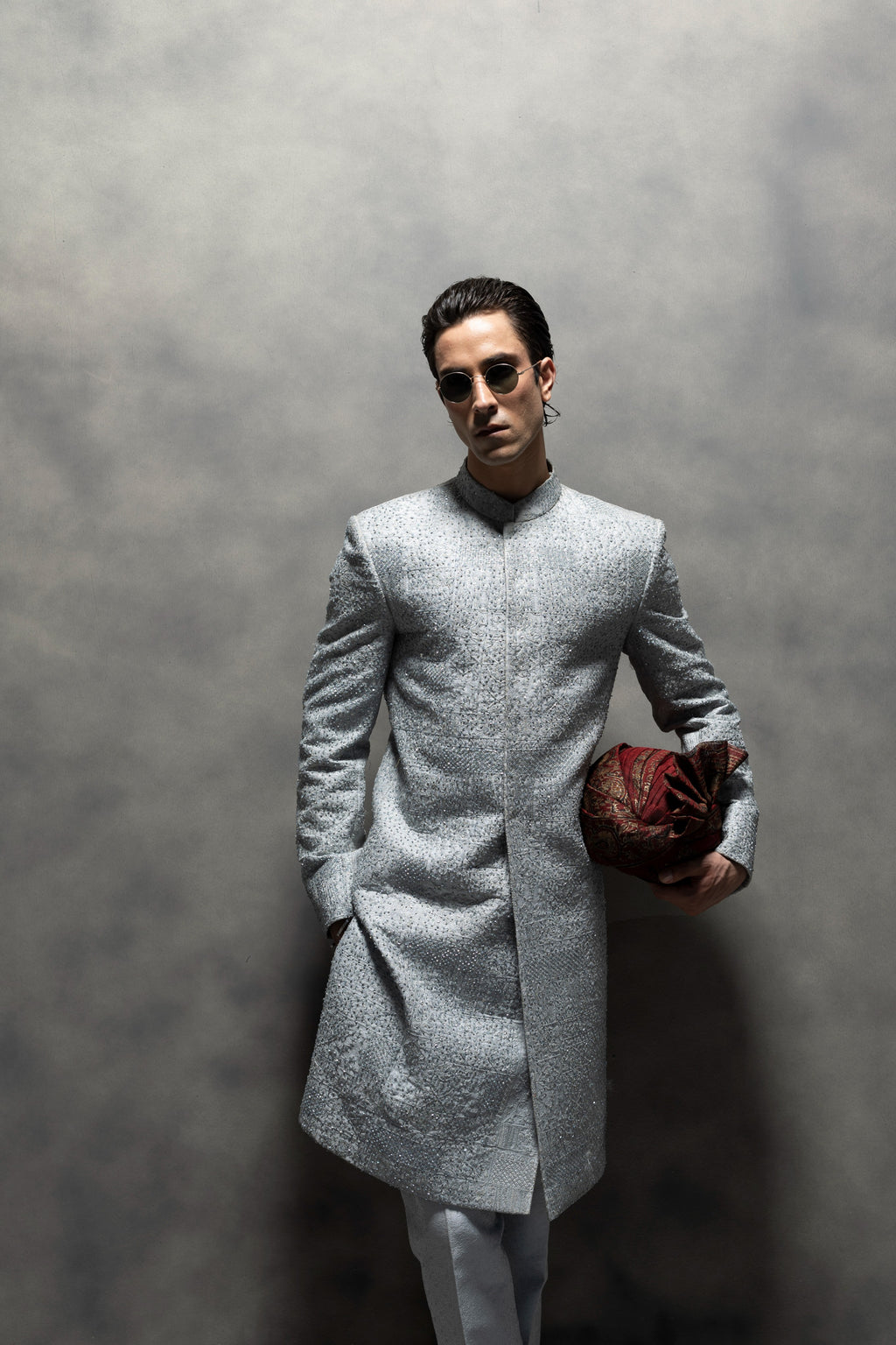 Classic Silver Grey Handcrafted Sherwani sherwani Humayun Alamgir