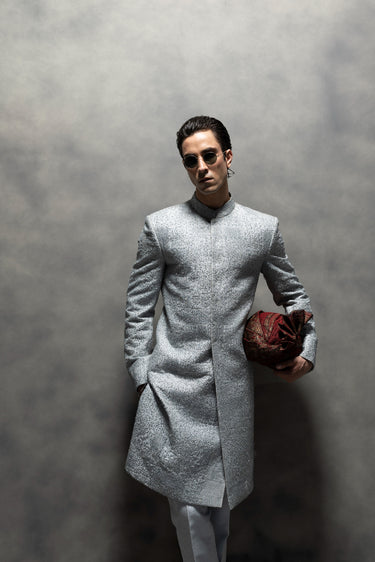 Classic Silver Grey Handcrafted Sherwani sherwani Humayun Alamgir