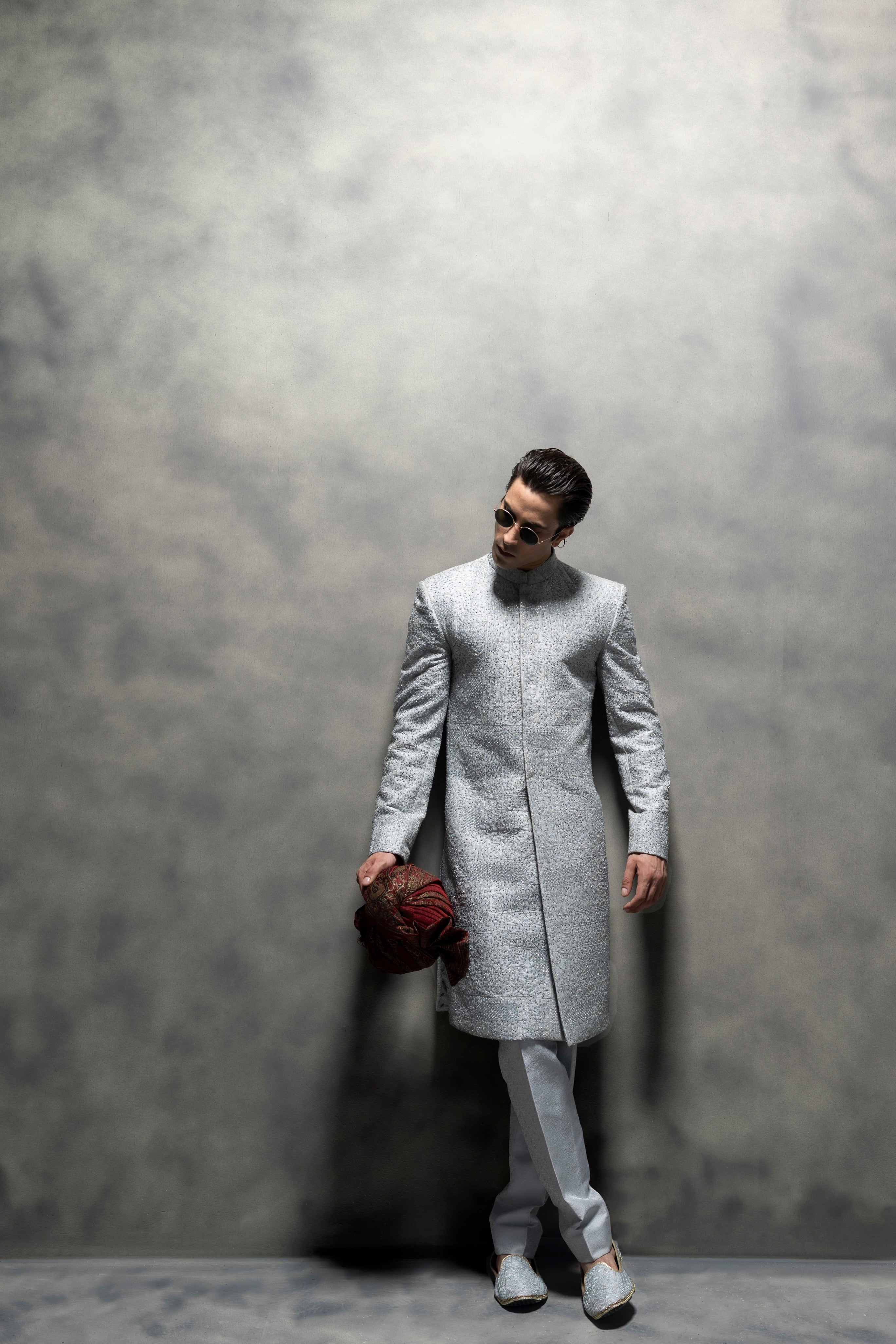 Classic Silver Grey Handcrafted Sherwani sherwani Humayun Alamgir