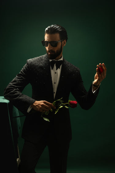 Noir Éclat – The Beaded Midnight Tuxedo Humayunalamgir