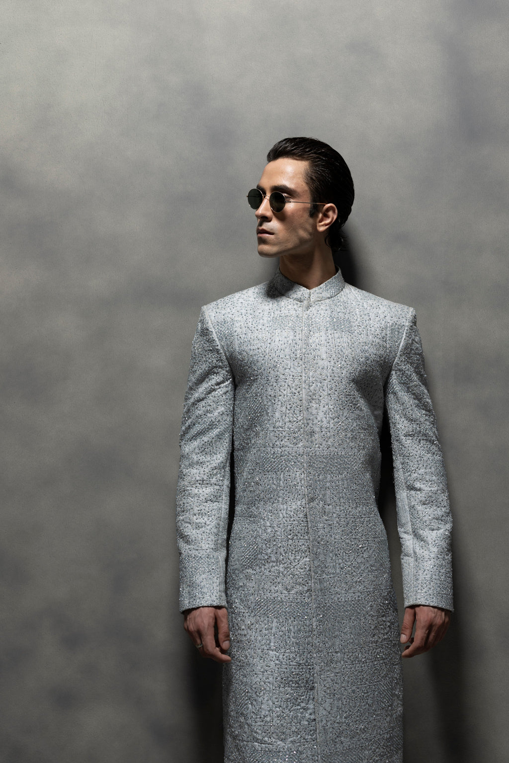 Classic Silver Grey Handcrafted Sherwani sherwani Humayun Alamgir