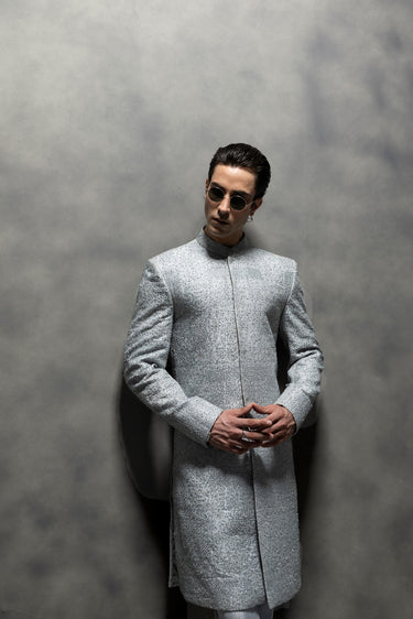 Classic Silver Grey Handcrafted Sherwani sherwani Humayun Alamgir
