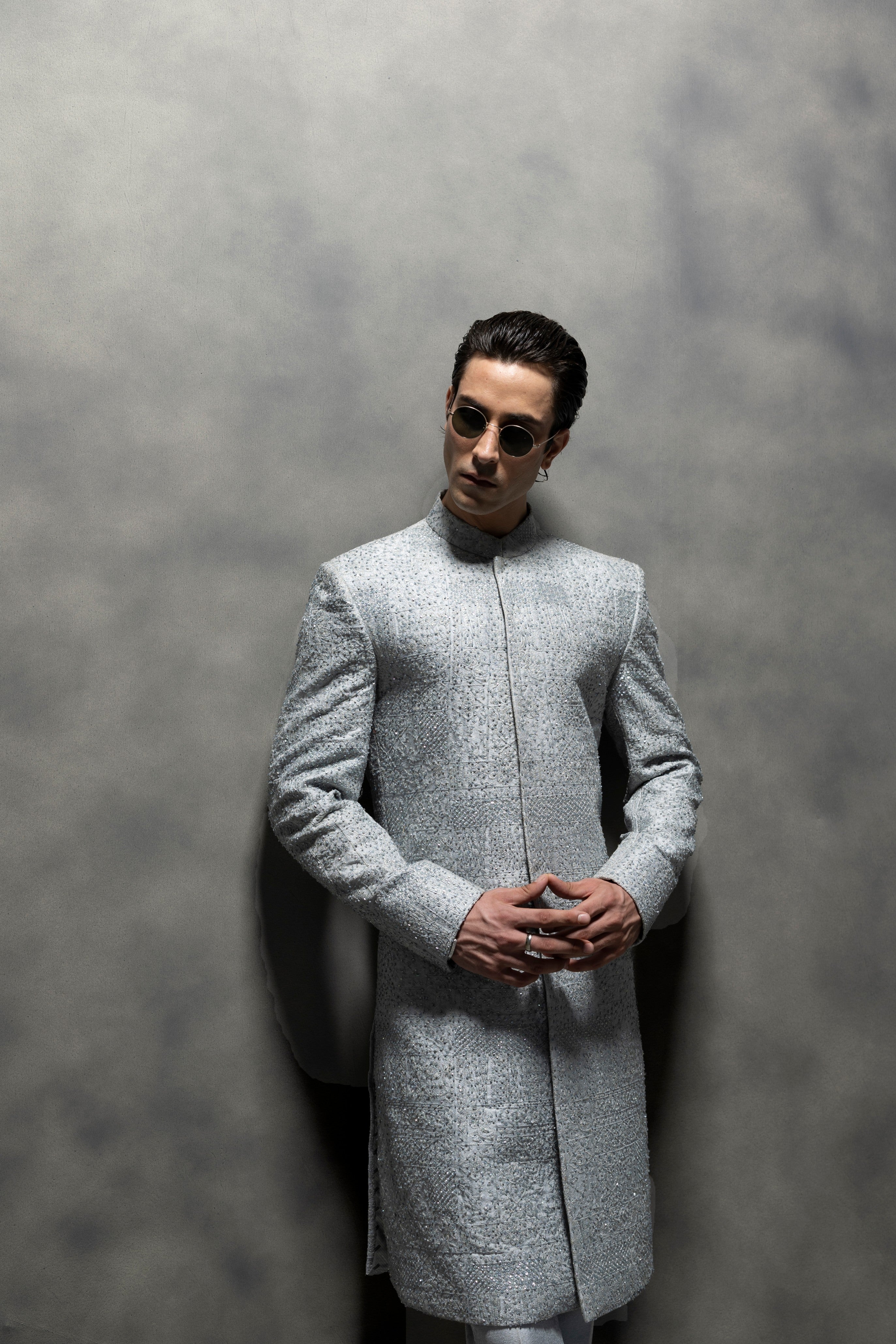 Classic Silver Grey Handcrafted Sherwani sherwani Humayun Alamgir