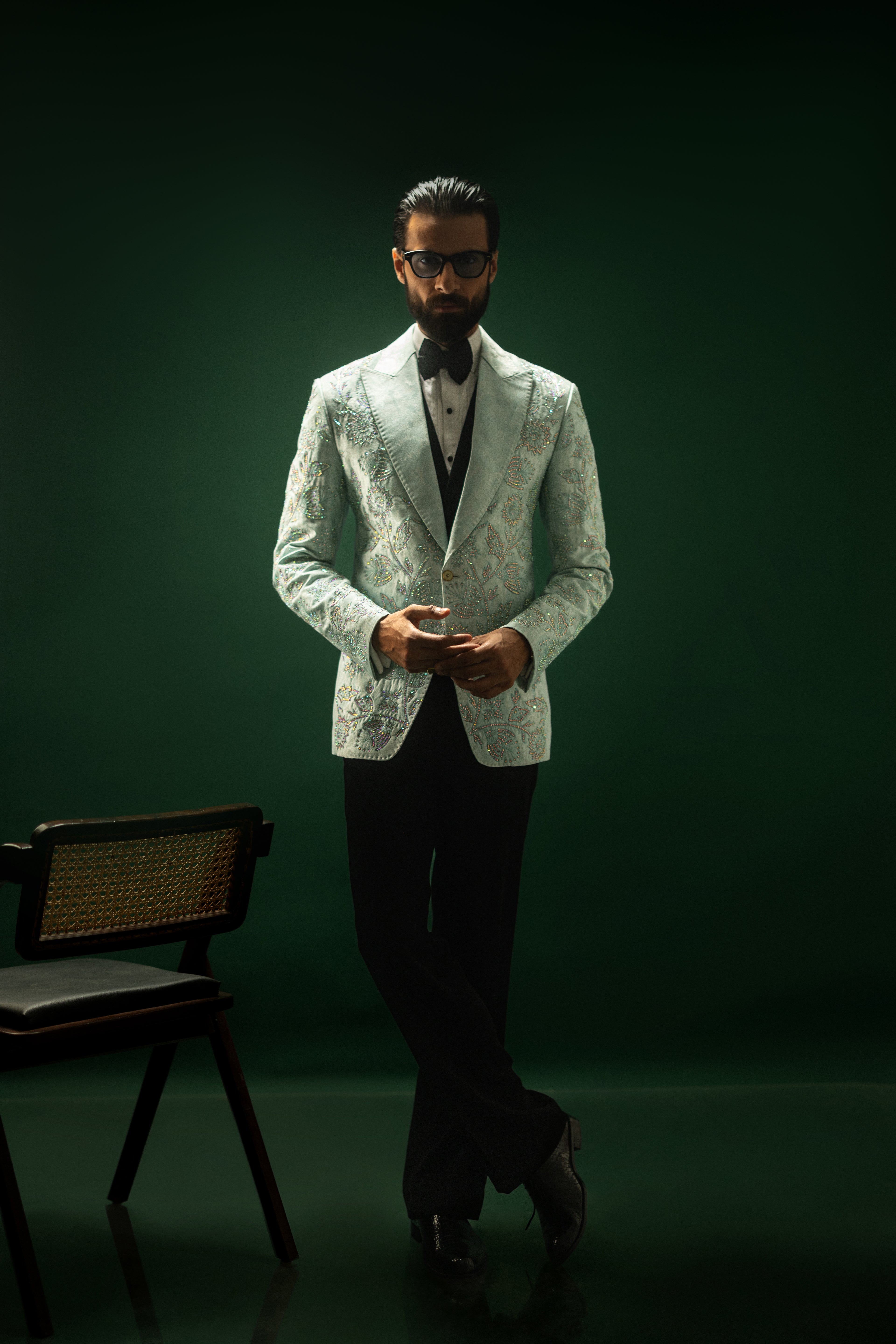 Eshaan – Mint Green Self Majesty Tuxedo Humayunalamgir