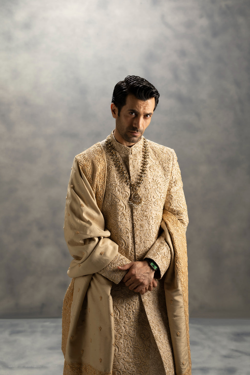 Royal Beige Gold Hand Embroidered Sherwani sherwani Humayun Alamgir