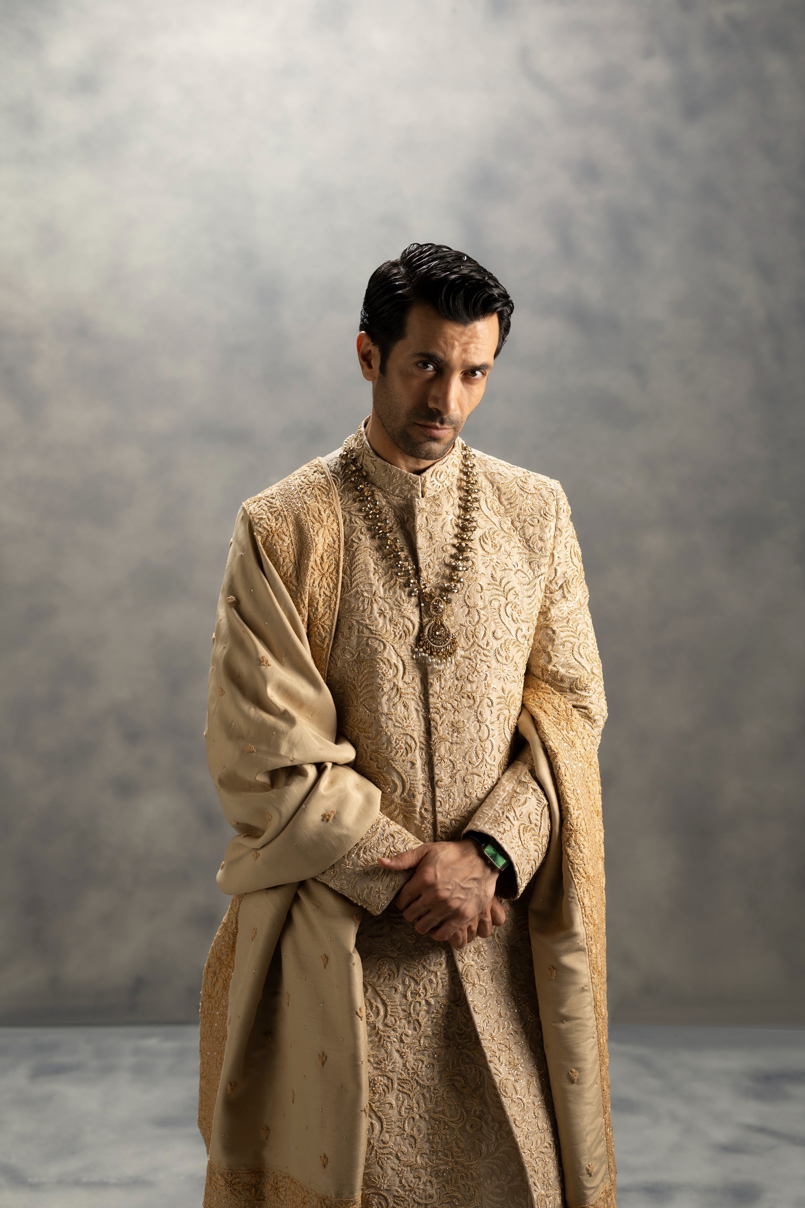 Royal Beige Gold Hand Embroidered Sherwani sherwani Humayun Alamgir
