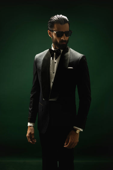 Noir Eclat – Textured Black Tuxedo Humayunalamgir