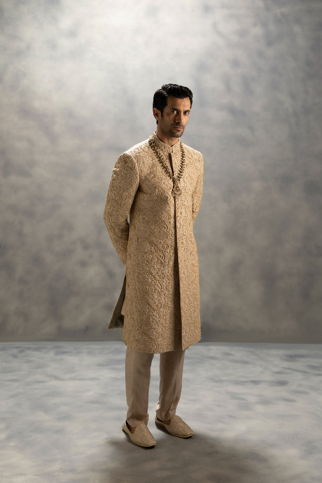 Royal Beige Gold Hand Embroidered Sherwani sherwani Humayun Alamgir